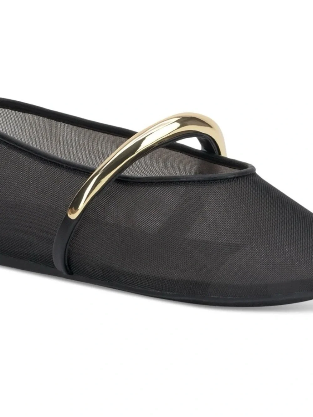 INC International Concepts Black Stretch Mary Jane Flat with Gold Bar